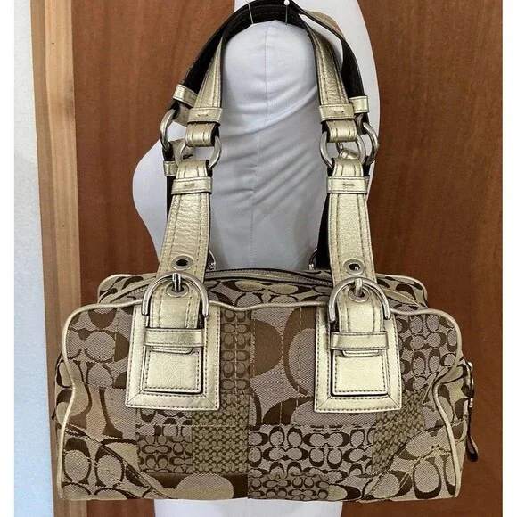 Coach Soho F12317 Signature Patchwork Satchel Vintage Y2K Jacquard C Logo Gold - Picture 3 of 16